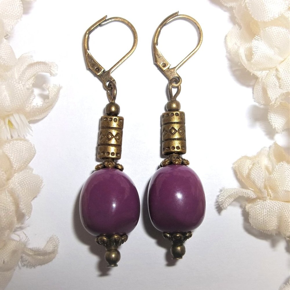 Earrings, Dangle Earrings, Beaded Earrings, Purple Earrings, Boho Earrings 7193